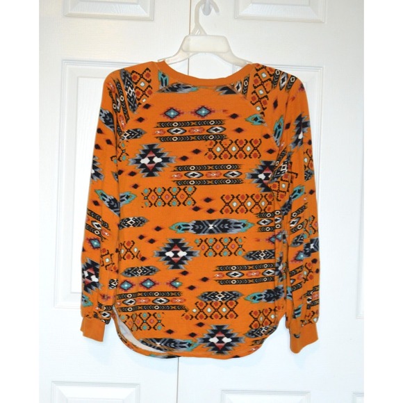 Wrangler Retro Top Shirt Womens Medium Pullover Yellow with Aztec Print - Picture 4 of 13